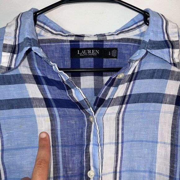 Lauren Ralph Lauren Floral & Plaid Linen Button Front Shirt Womens Boho Chic - Picture 3 of 9